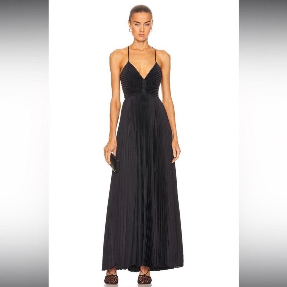 A.L.C. Black Pleated Evening Gown Maxi Dress Spaghetti Strap size 00 orig 695.00
